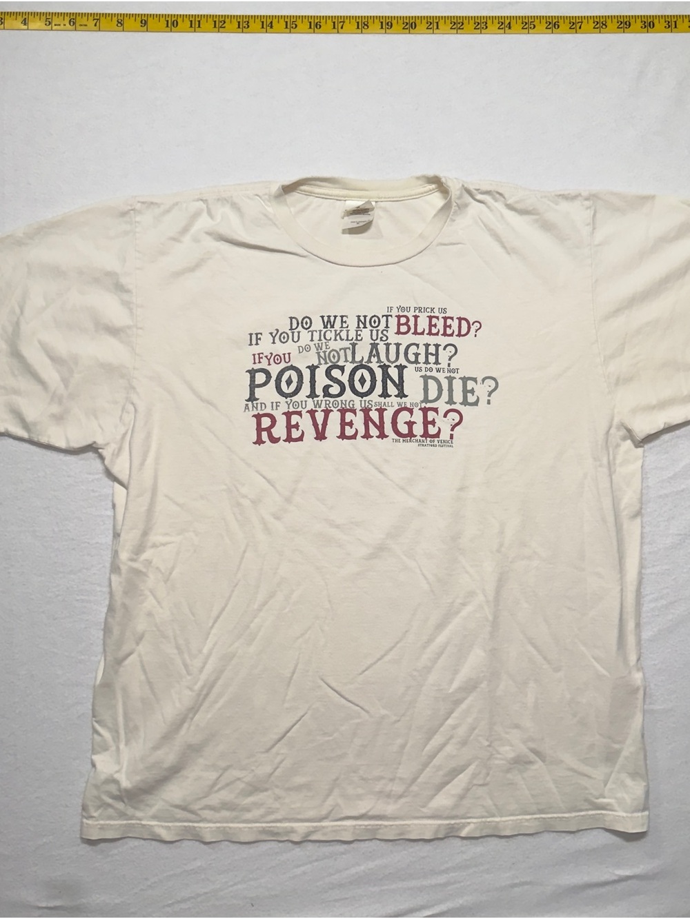 Vintage Anvil Cream Short Sleeve Tee with Red Typographic Graphic